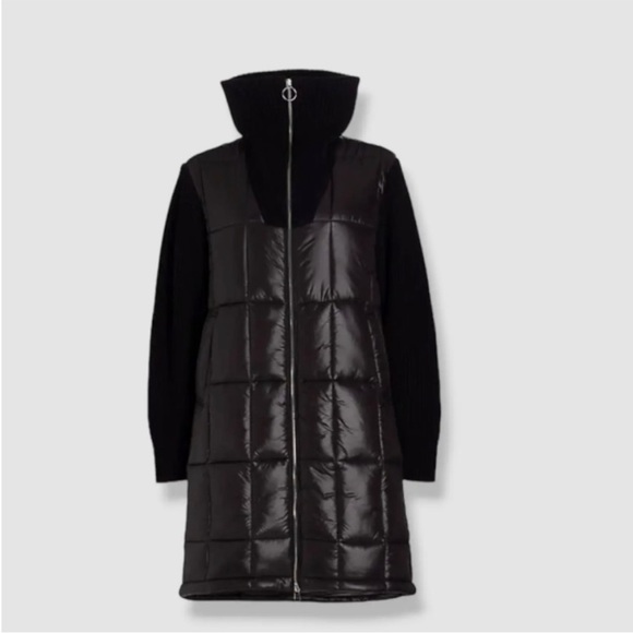 Varley Mayten Knit Puffer Jacket Black Mock Neck Zipper Ribbed Long Coat Medium - Picture 7 of 16